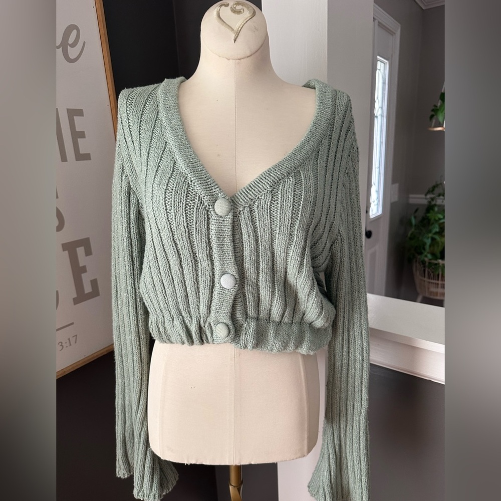 Forever 21 Sage Green Ribbed Cardigan
